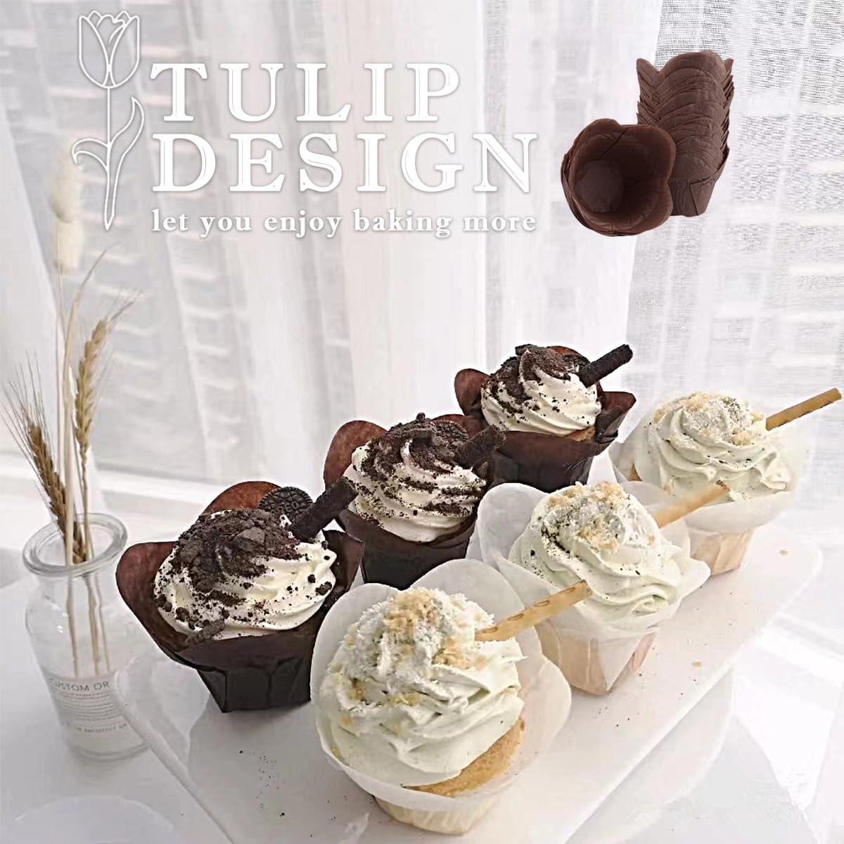 100 Pcs Tulip Paper Cupcake Muffin Liners