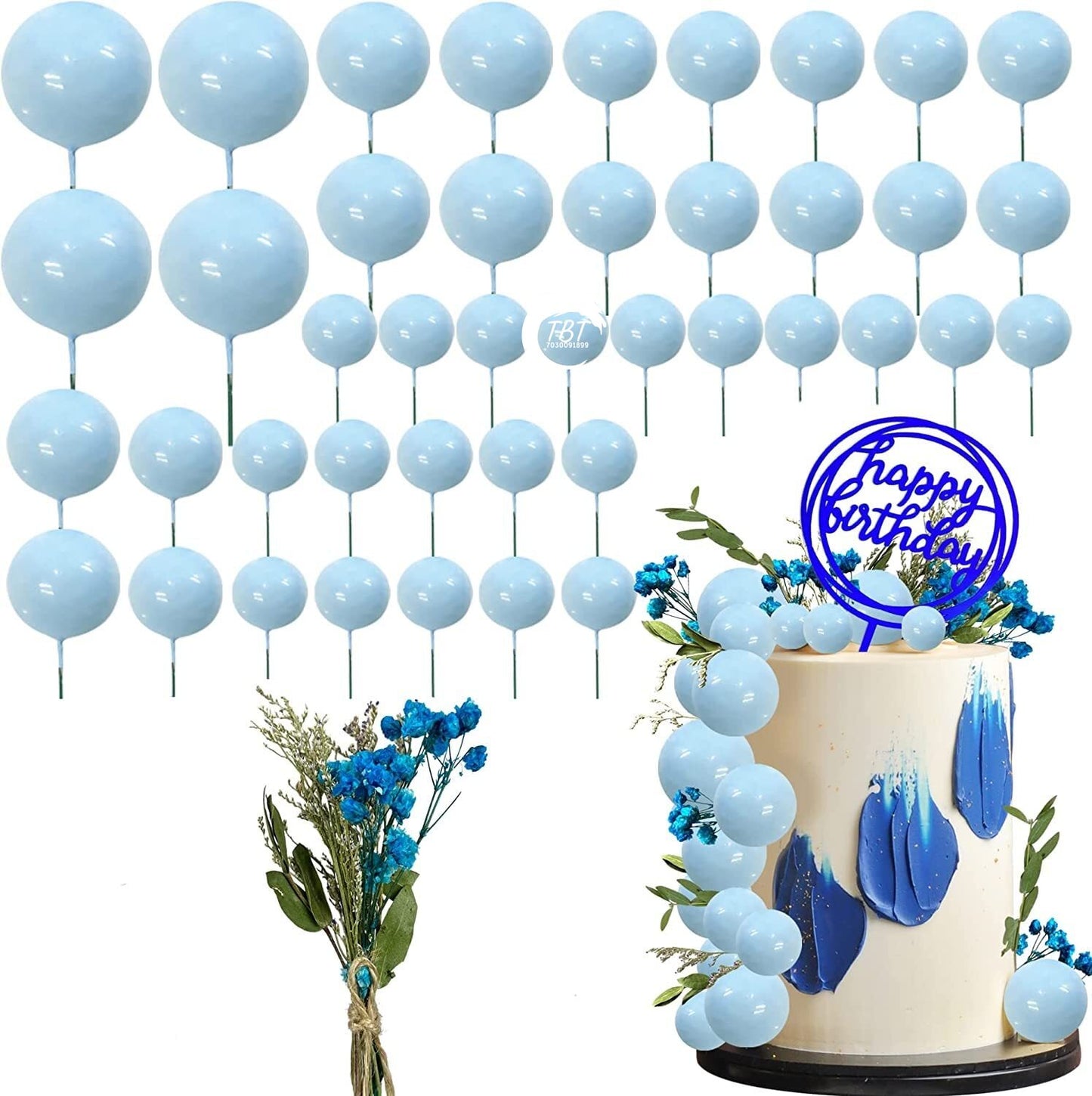20Pcs Sky Blue Faux Ball Cake Decoration