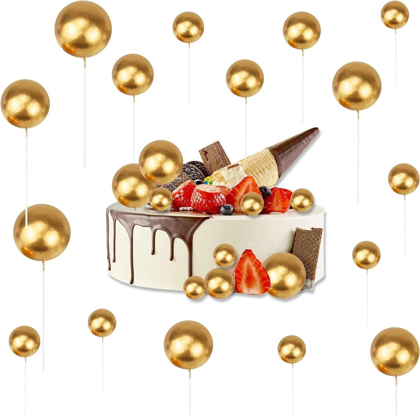 20Pcs Golden Faux Ball Cake Decoration