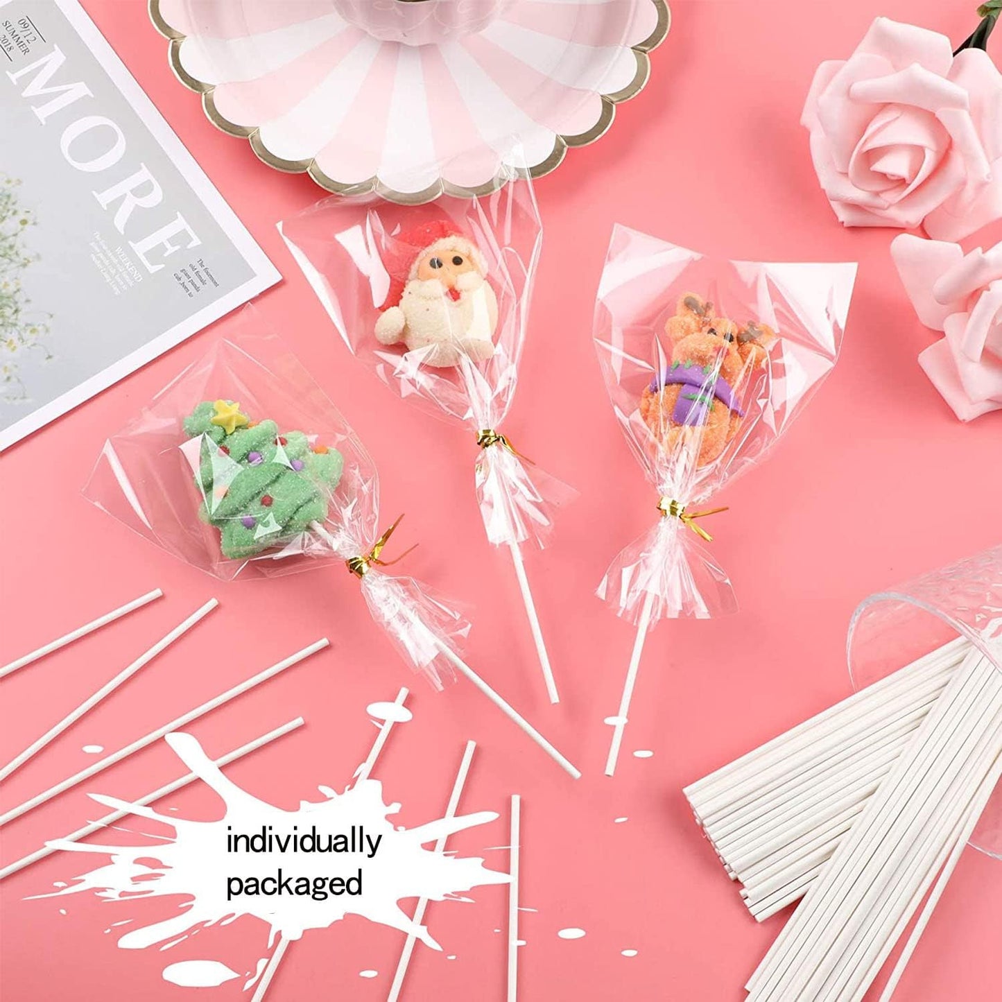 Plastic Long Lollipop Sticks 50Pcs