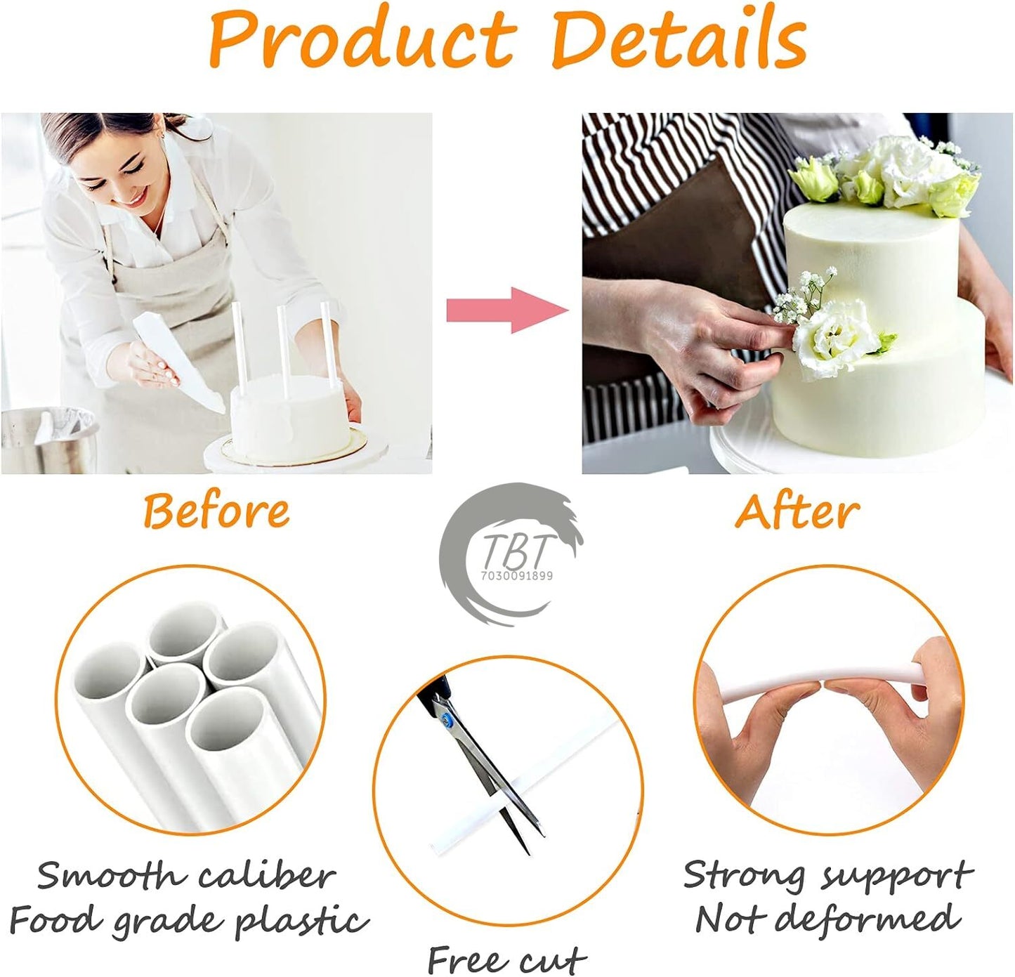 8 Pcs Plastic Tiered Cake Dowels 10MM