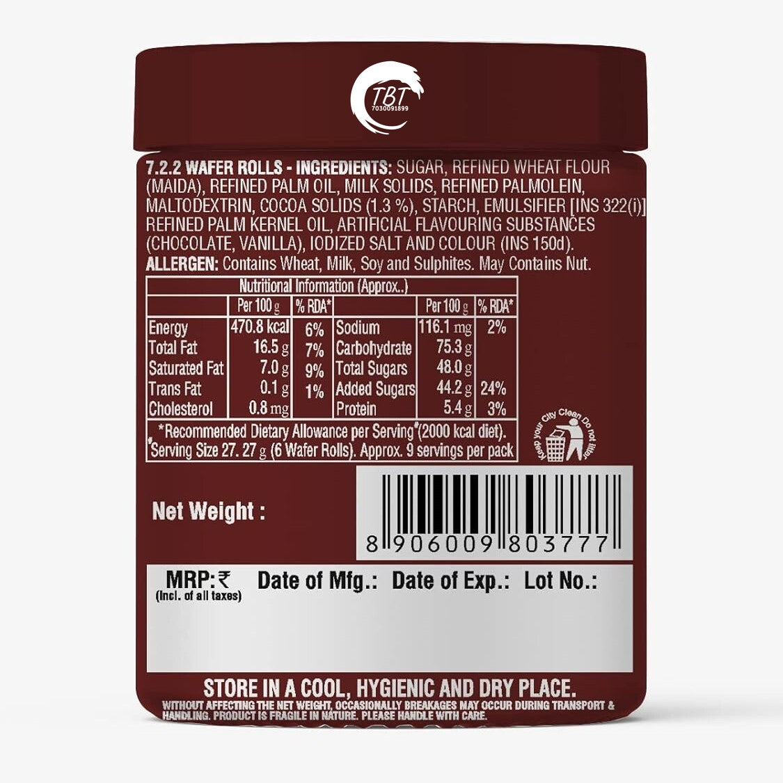 Waffy Chocolate flavoured Wafer roll Jar 250gm