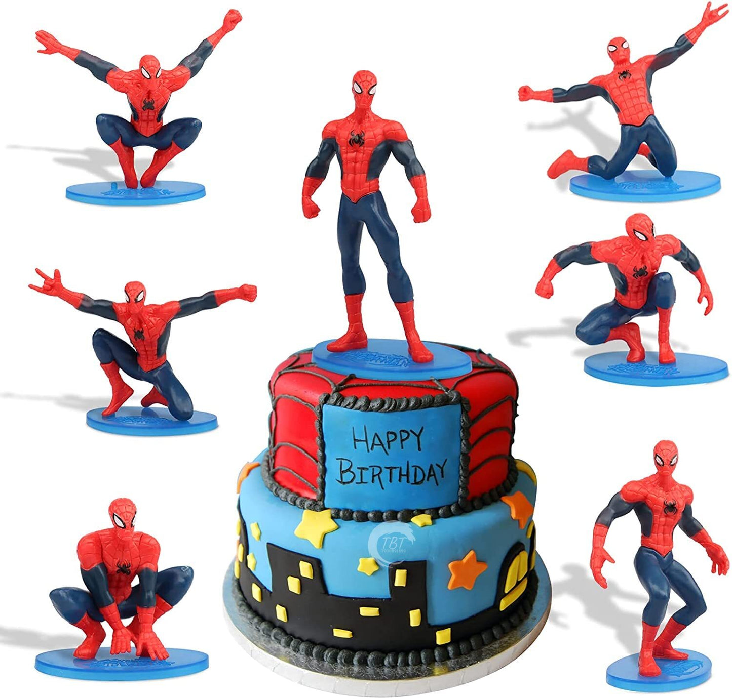 SpiderMan Cake Decorating Toy Topper { Set Of 7 Piece }