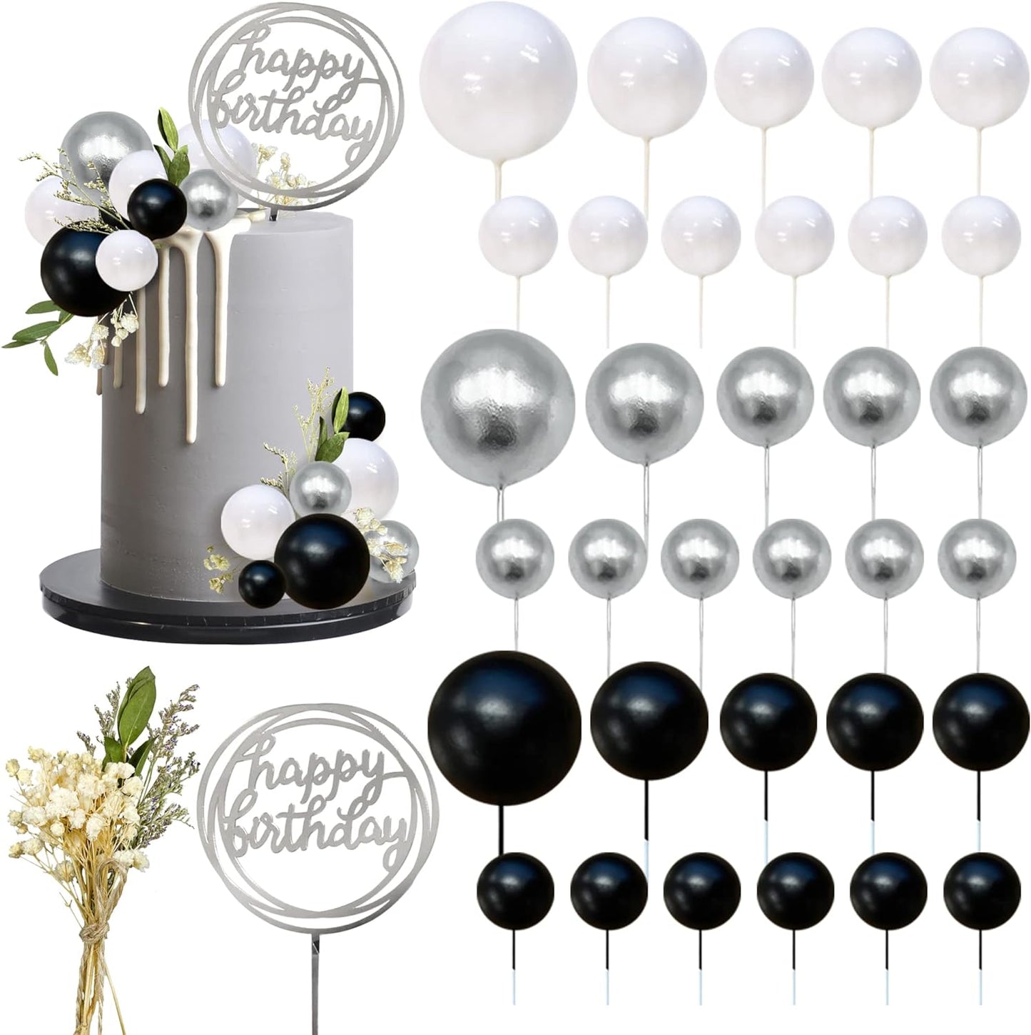 20Pcs Black Faux Ball Cake Decoration