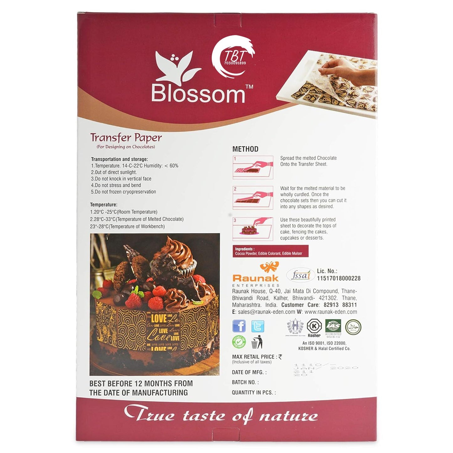 Blossom Chocolate Transfer Sheet for Designing On Chocolates 20 Pcs