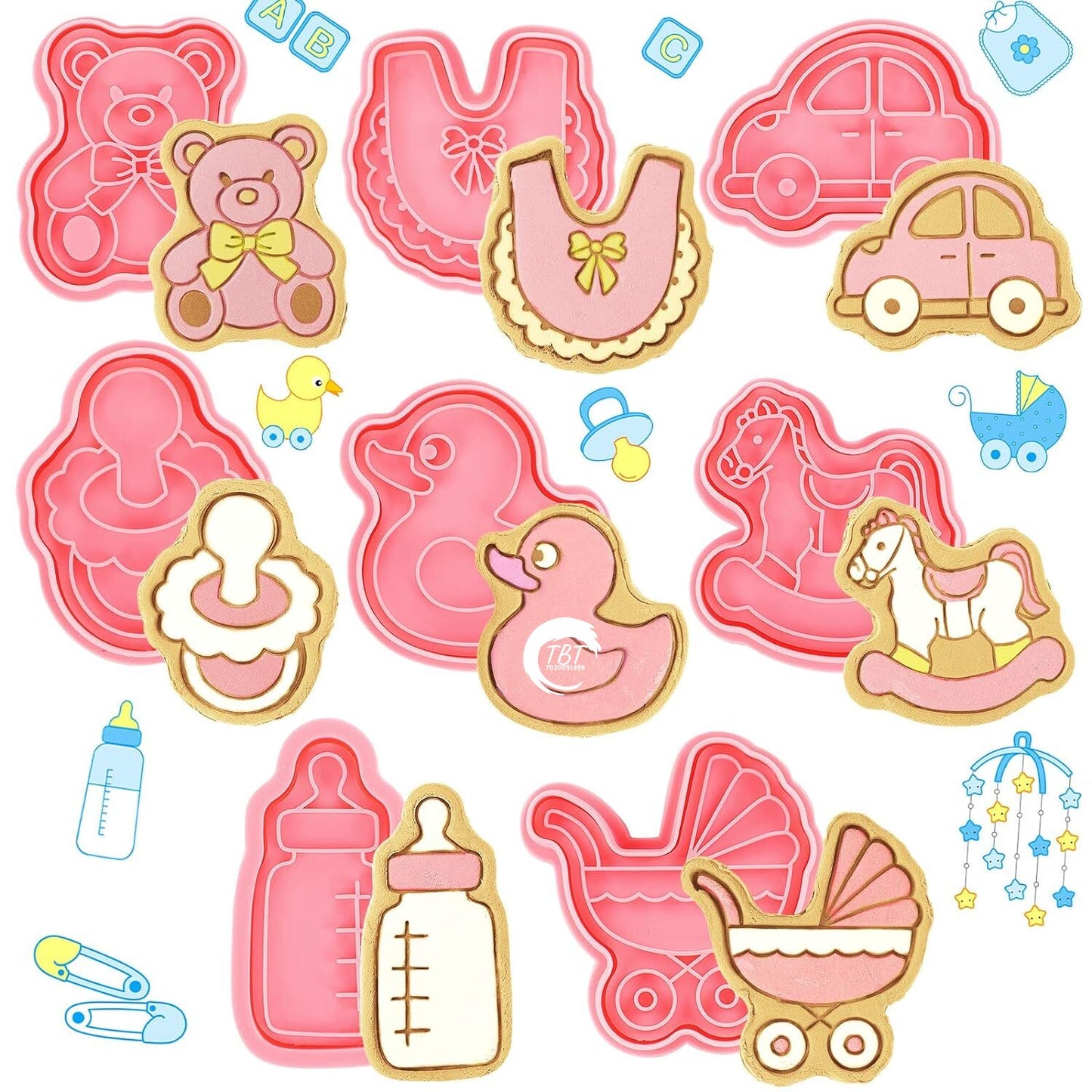 8 Pcs Baby Shower Theme Cookie And Fondant Cutter