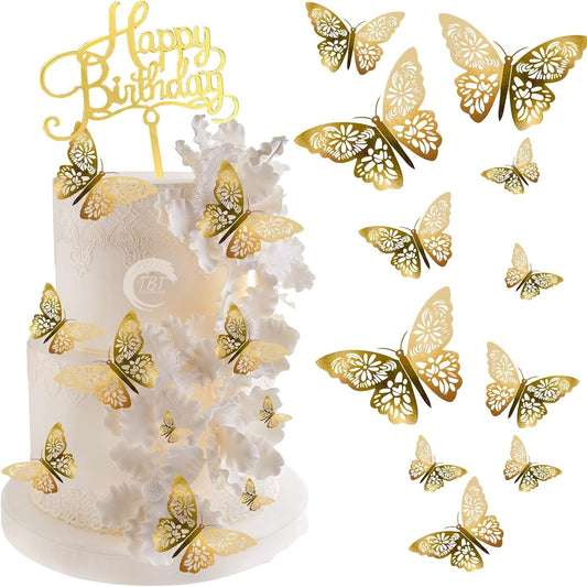 Golden Butterfly Paper Topper For Cake And Cupcake Decoration