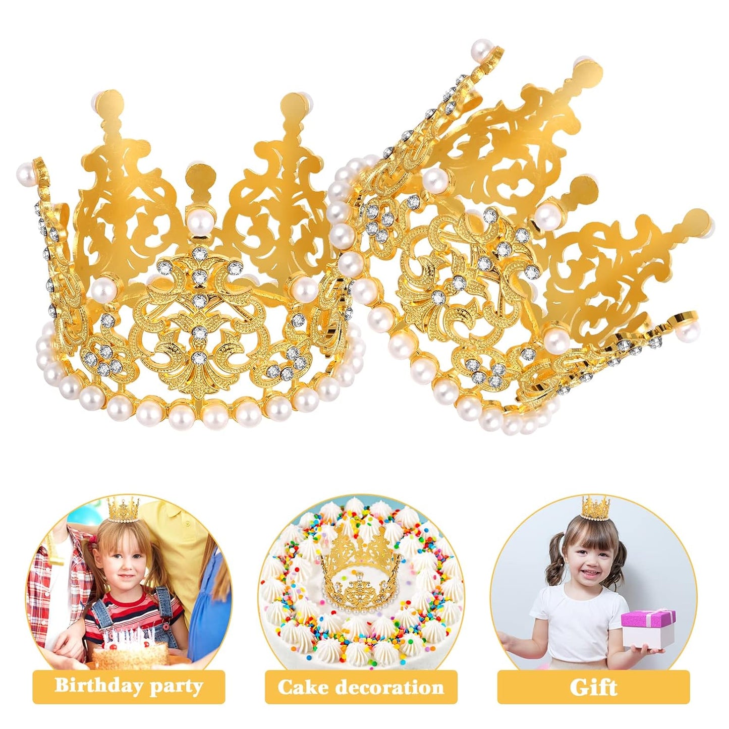 Golden Pearl Princess Tiara Crown Cake Decoration 4"
