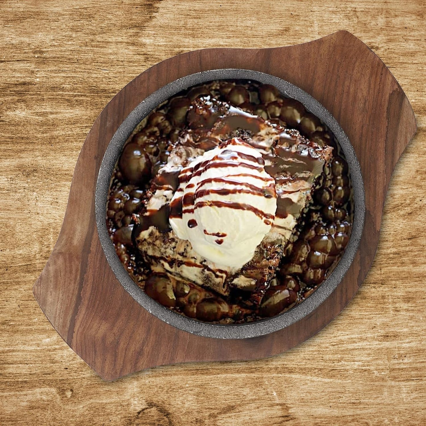 Cast Iron Sizzler With Wooden Base Sizzler Brownie Tray [ 6 Inch ]