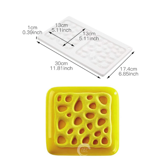 3D 2 Cavity Square Stone Garnishing Shape Cake Mold