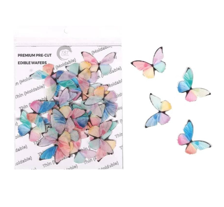 Rainbow Color Small Edible Pre-Cut Butterfly Wafer Paper