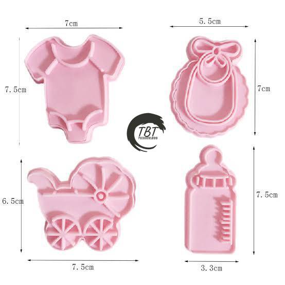 4 Pcs Baby Shower Theme Cookie And Fondant Cutter