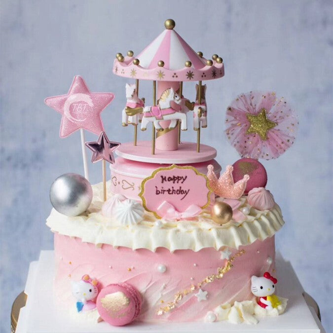 Carousel Rotating Musical Horse Music Box Toy - Pink