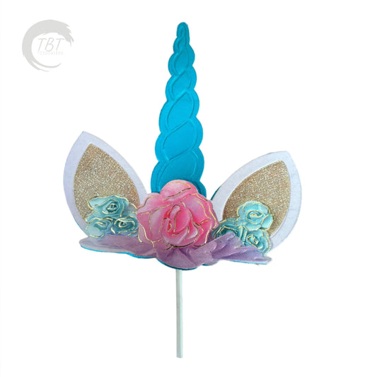 3D Unicorn Horn Paper Theme Topper - Blue