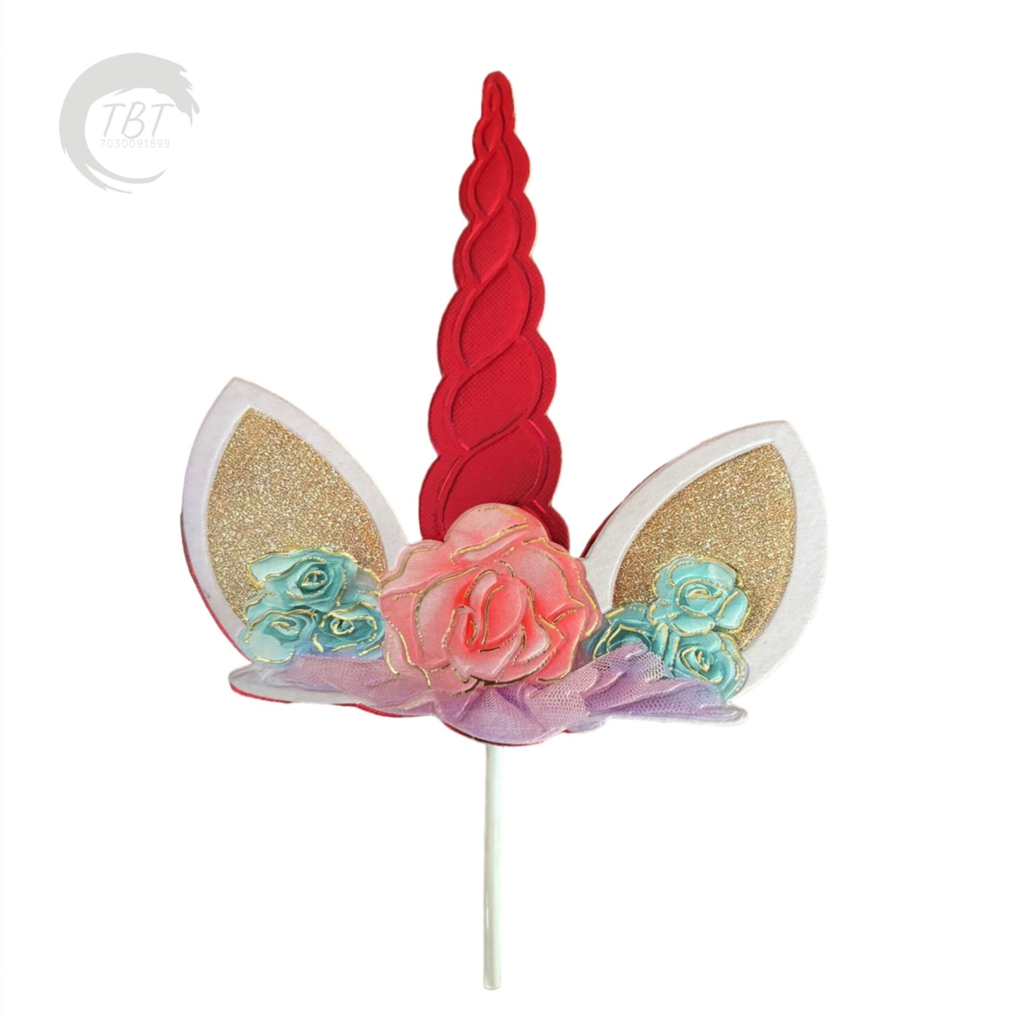 3D Unicorn Horn Paper Theme Topper - Red