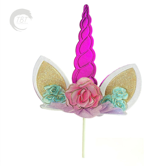 3D Unicorn Horn Paper Theme Topper - Pink