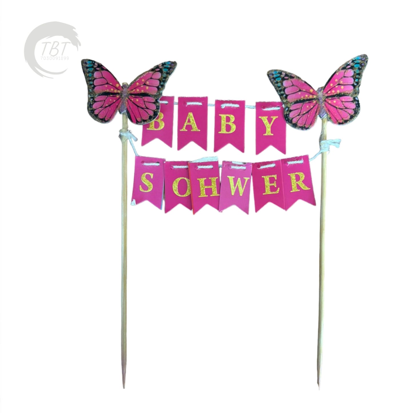 Baby Shower Hanging Paper Cake Topper - Pink