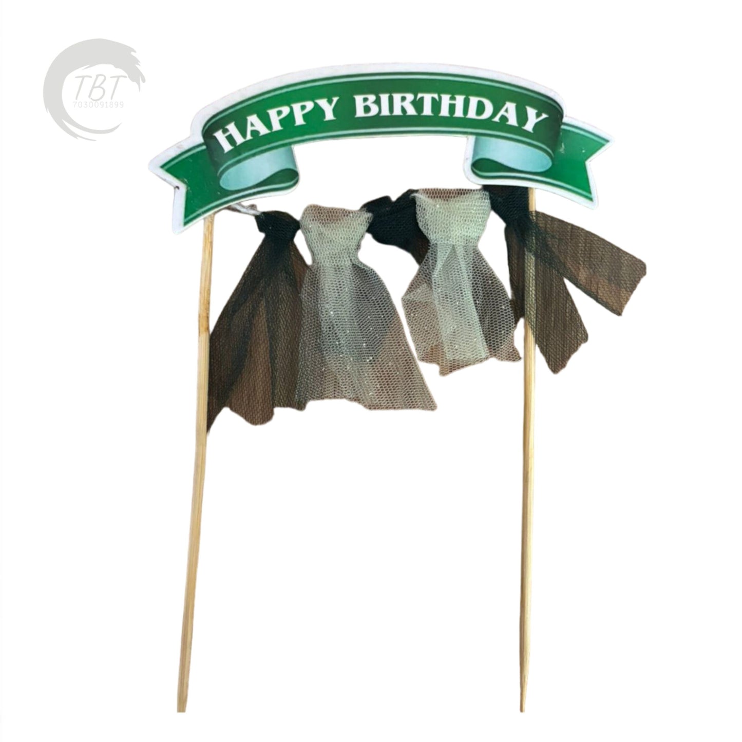 Happy Birthday Hanging Paper Cake Topper - Green