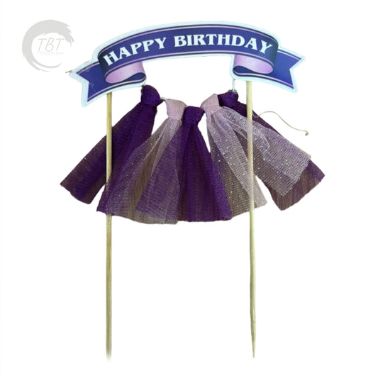 Happy Birthday Hanging Paper Cake Topper - Blue