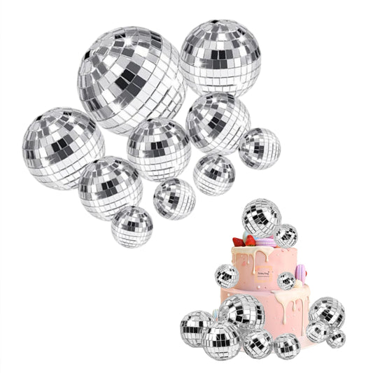 Plastic Silver Faux Disco Balls Topper For Cake Decoration (12 pcs Pack)