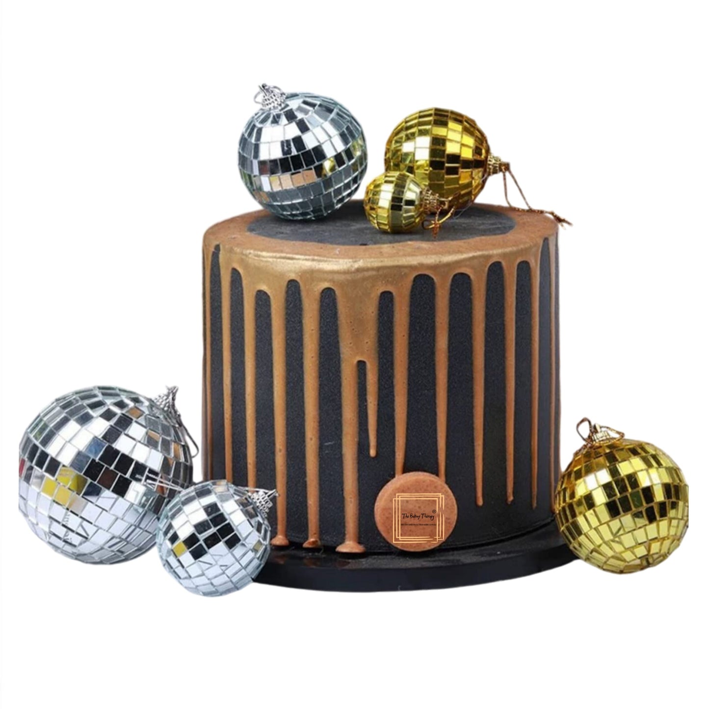 Plastic Golden Faux Disco Balls Topper For Cake Decoration (12 pcs Pack)
