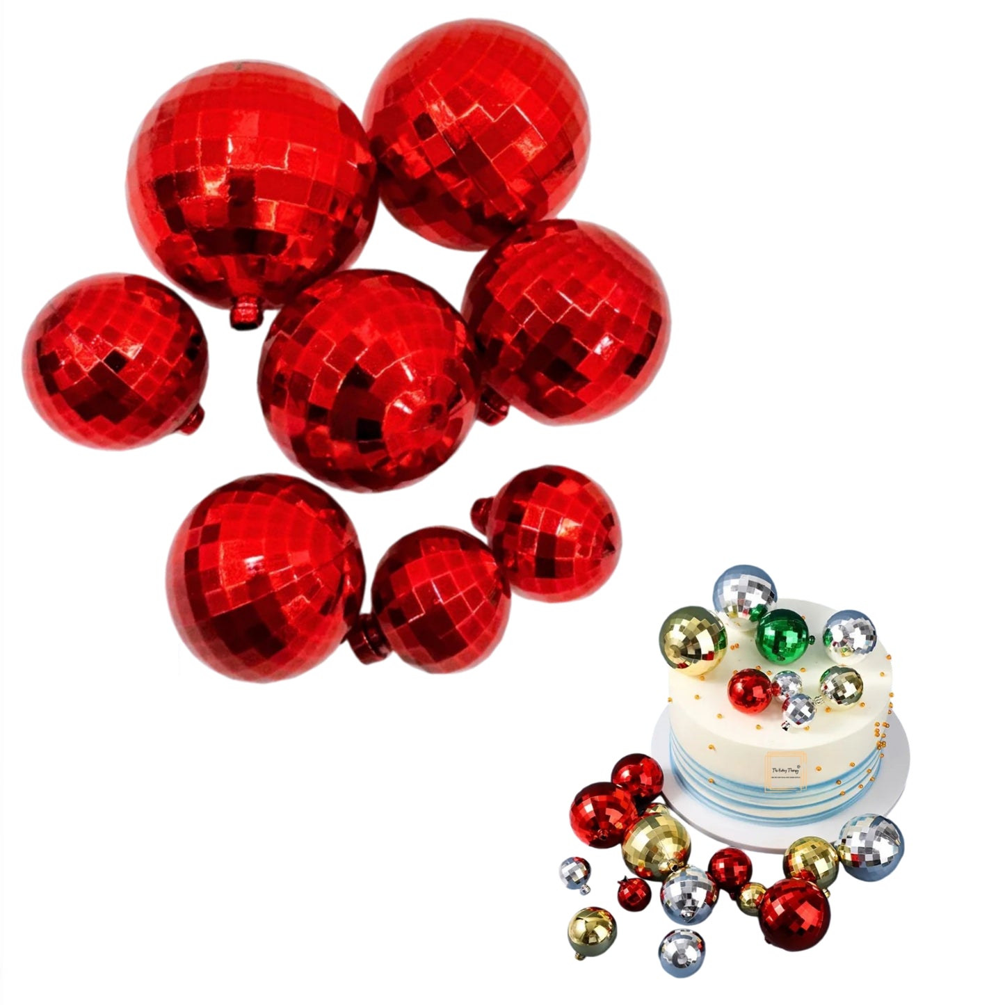 Plastic Red Faux Disco Balls Topper For Cake Decoration (12 pcs Pack)