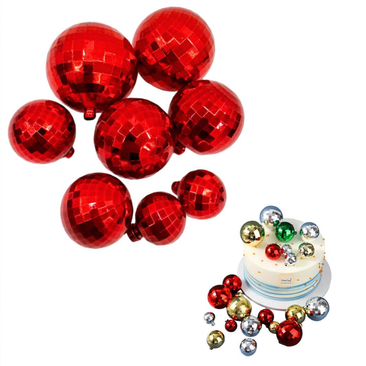 Plastic Red Faux Disco Balls Topper For Cake Decoration (12 pcs Pack)
