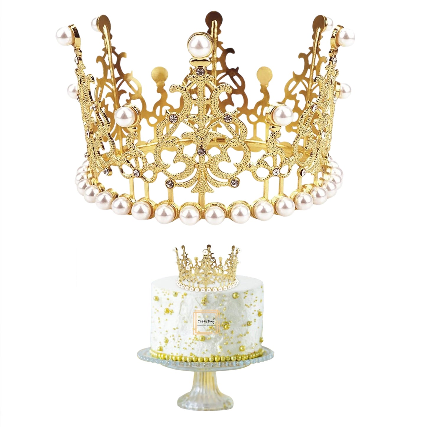 Golden Pearl Princess Tiara Crown Cake Decoration 4"