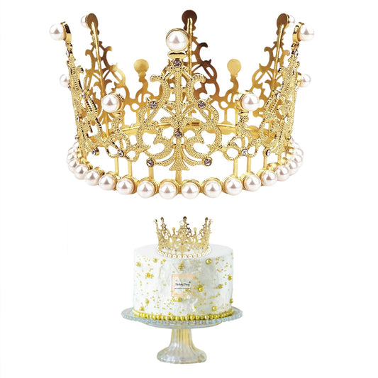 Golden Pearl Princess Tiara Crown Cake Decoration 4"
