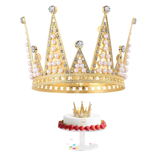 Golden Pearl Vintage Queen Crown Cake Decoration 4"