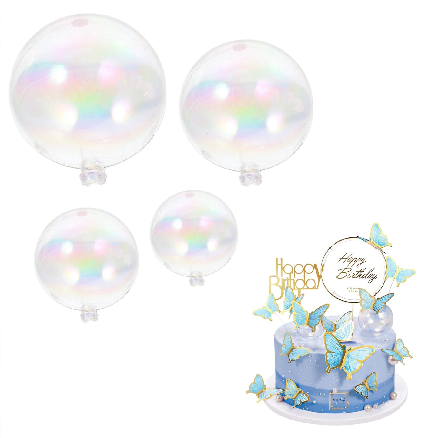 4 Mix Sizes Transparent Crystal Balls Cake Decoration Topper (Pack Of 12 Pcs)