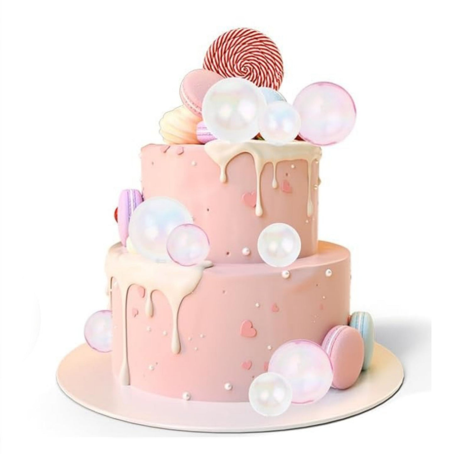 4 Mix Sizes Pink Transparent Crystal Balls Cake Decoration Topper (Pack Of 12 Pcs)