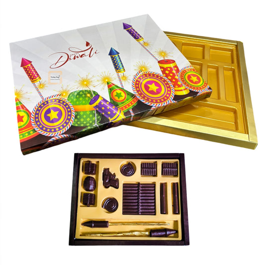 Happy Diwali Chocolate Crackers Packing Ethnic Sweet Delights Gift Box