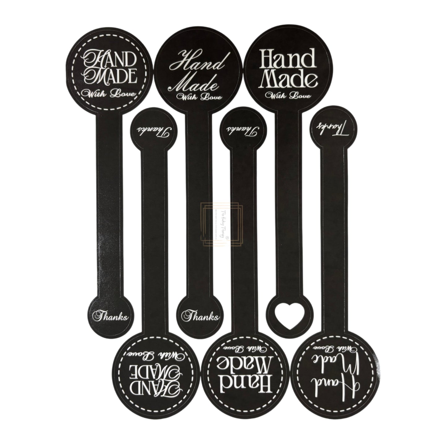Hand Made Long Stickers For Jars Cookies Hamper Cake Box Black Stickers 12 Pcs Pack
