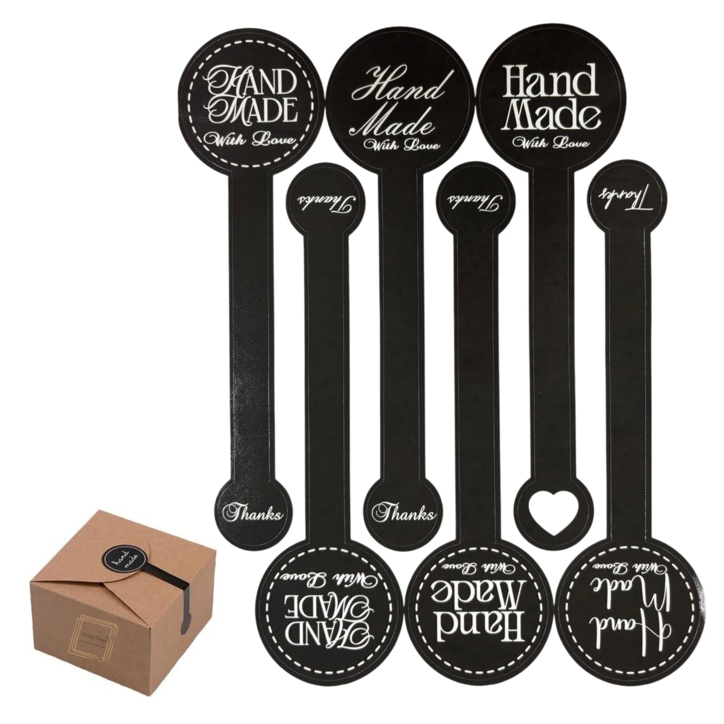 Hand Made Long Stickers For Jars Cookies Hamper Cake Box Black Stickers 12 Pcs Pack