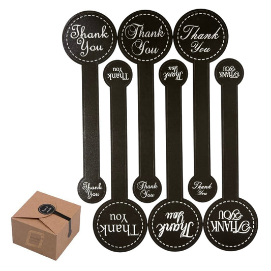 Thank You Long Stickers For Jars Cookies Hamper Cake Box Black Stickers 12 Pcs Pack