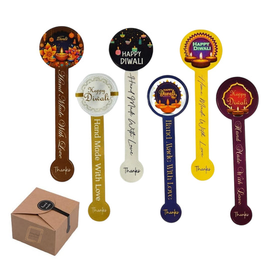 Happy Diwali Long Stickers For Jars Cookies Hamper Cake Box Stickers 12 Pcs Pack