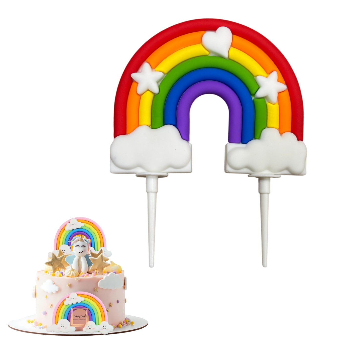 Silicone Soft Pottery Rainbow With Heart And Star Cloud Cake Decoration Cake Topper #3