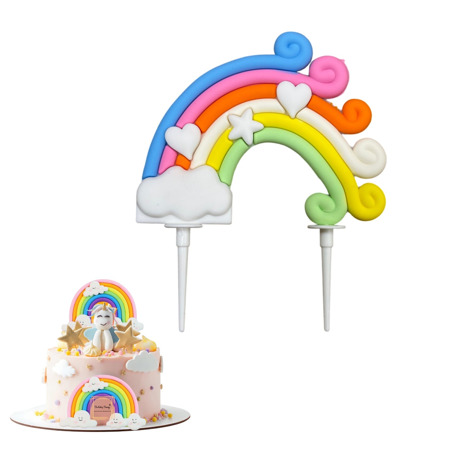 Silicone Soft Pottery Rainbow With Heart And Star Cloud Cake Decoration Cake Topper #5