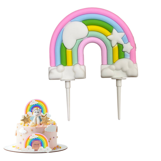 Silicone Soft Pottery Rainbow With Heart And Star Cloud Cake Decoration Cake Topper #2