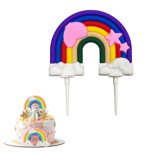 Silicone Soft Pottery Rainbow With Heart And Star Cloud Cake Decoration Cake Topper #4