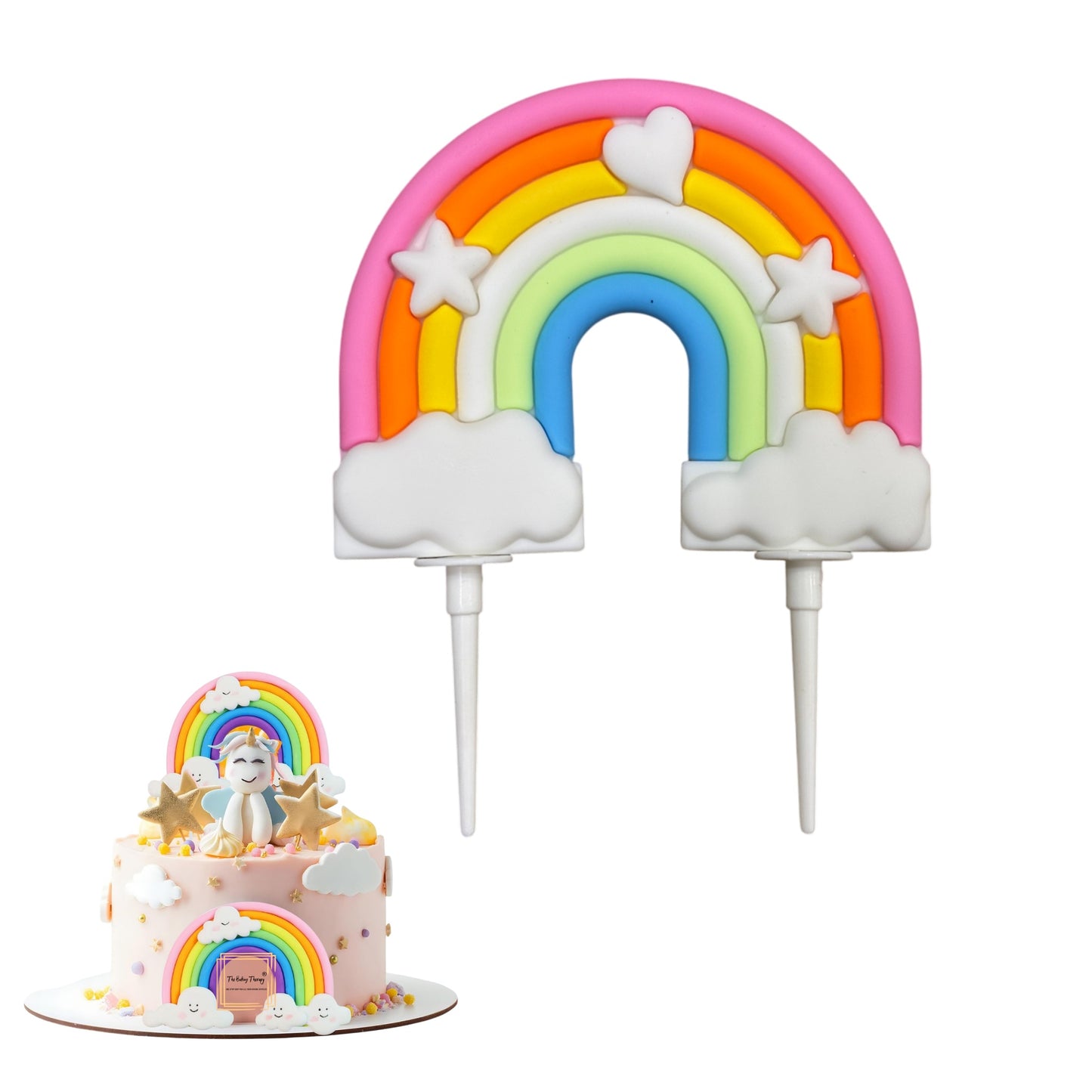Silicone Soft Pottery Rainbow With Heart And Star Cloud Cake Decoration Cake Topper #1