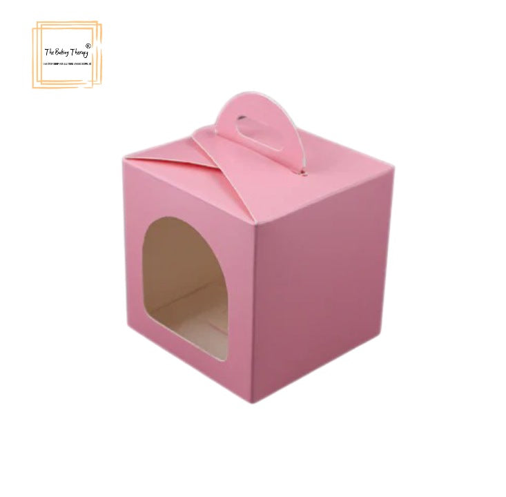 Single Cupcake And Jar Box With Front Window And Handle ( Pack Of 10 Pcs ) Pink