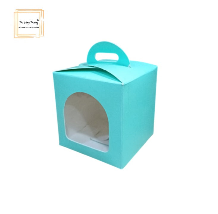 Single Cupcake And Jar Box With Front Window And Handle ( Pack Of 10 Pcs ) Blue