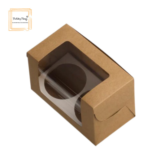 Kraft Full Window 2 Cupcake And Jar Box With Cavity ( Pack Of 10 Pcs ) Brown