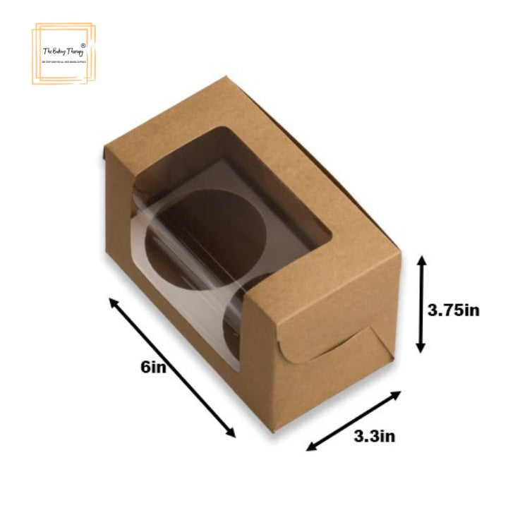Kraft Full Window 2 Cupcake And Jar Box With Cavity ( Pack Of 10 Pcs ) Brown