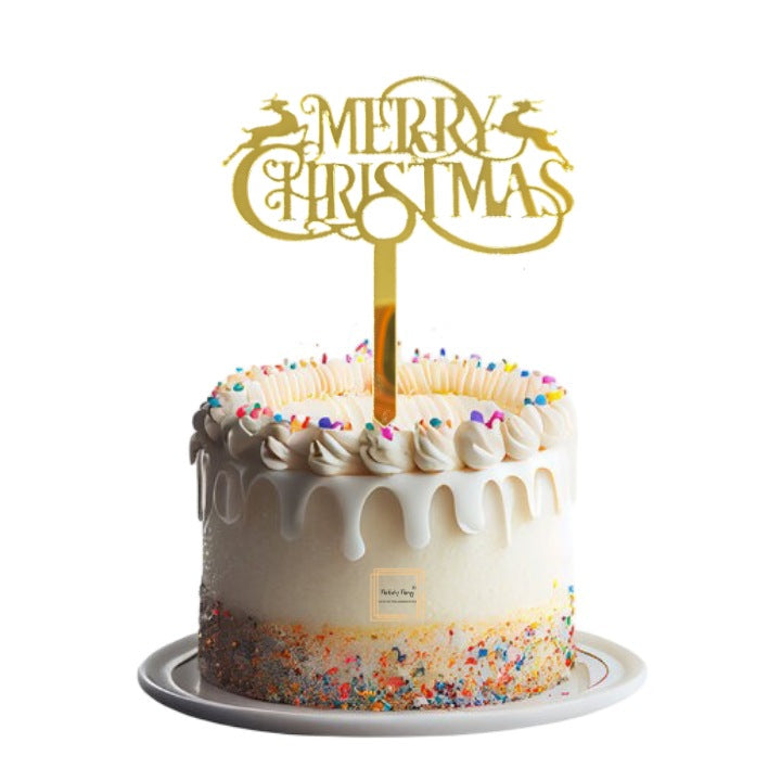 Merry Christmas Golden Acrylic Cake Topper #2