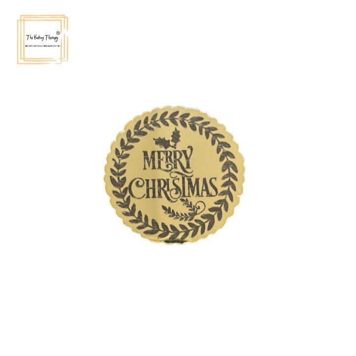 Merry Christmas Acrylic Coin For Cake Cupcakes Hamper Box #2 ( Pack Of 10 Pcs )