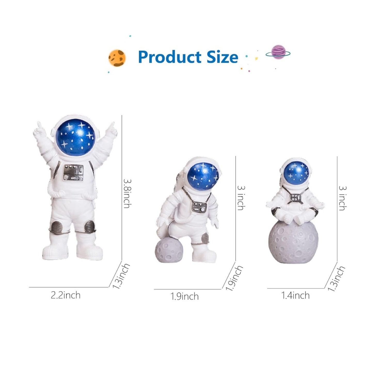 3 Pcs Set Blue Space Astronaut Toy for Cake Toppers