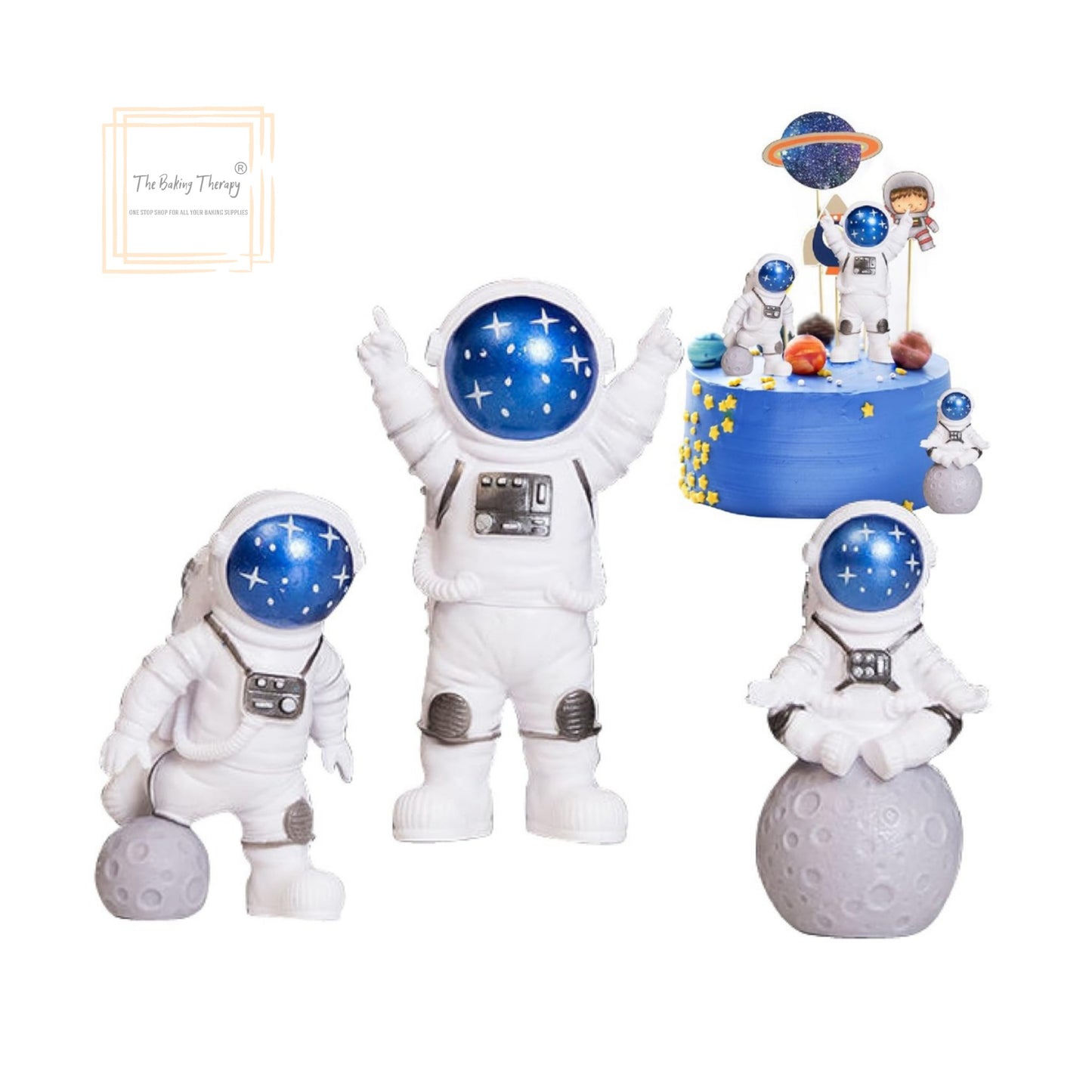 3 Pcs Set Blue Space Astronaut Toy for Cake Toppers